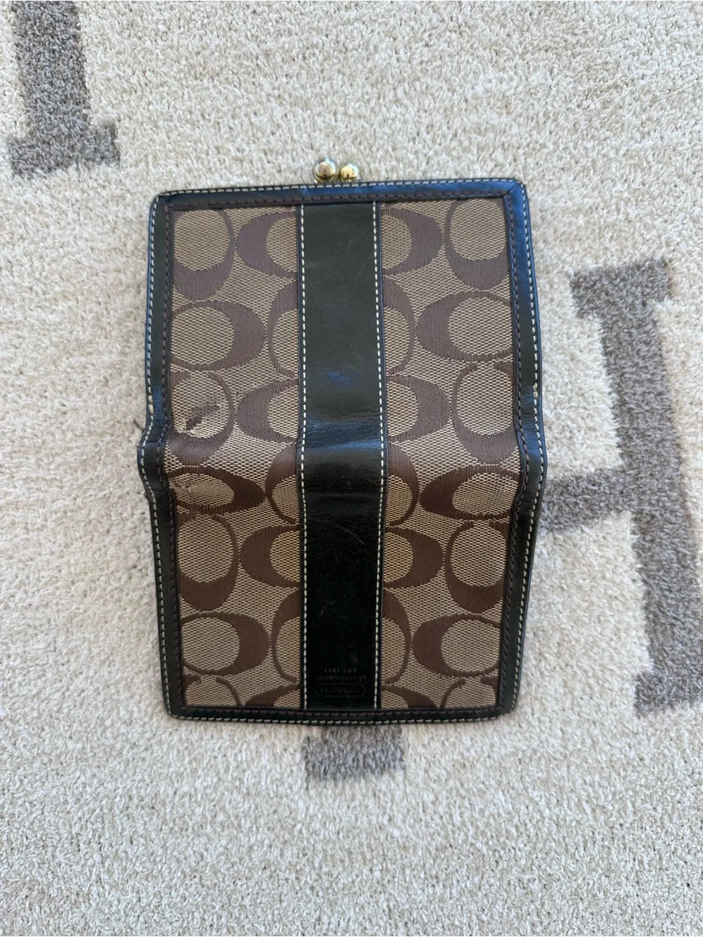 Coach Signature Canvas Bifold Wallet in Brown and Tan y2k